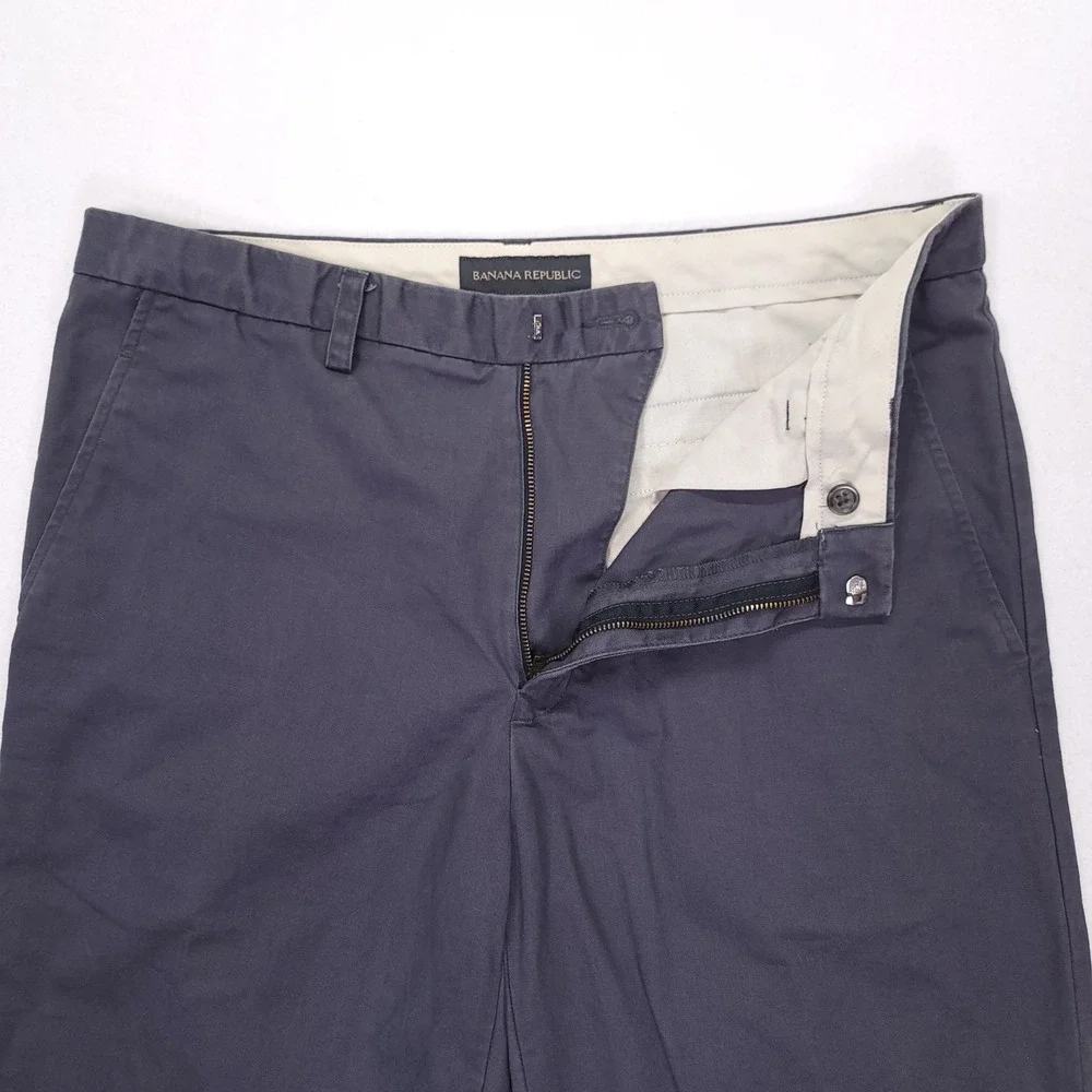 Y2K Banana Republic‎ Mens 35L Emerson Straight Leg Chino Pants Gray Flat Front